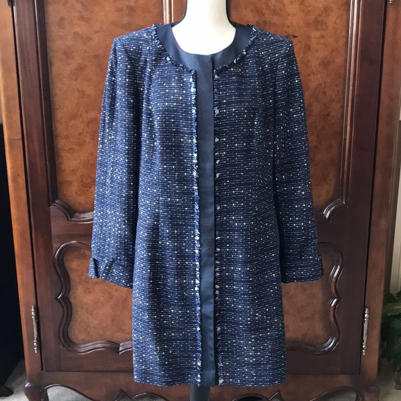 Gorgeous Lafayette 148 New York Blue and White Tweed Jacket - Picture 1 of 14
